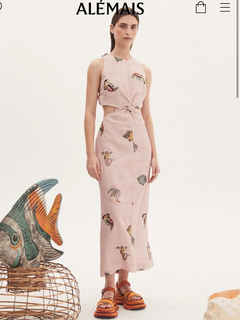 Alémais Vacay Pink Printed Twist-Front Midi Dress